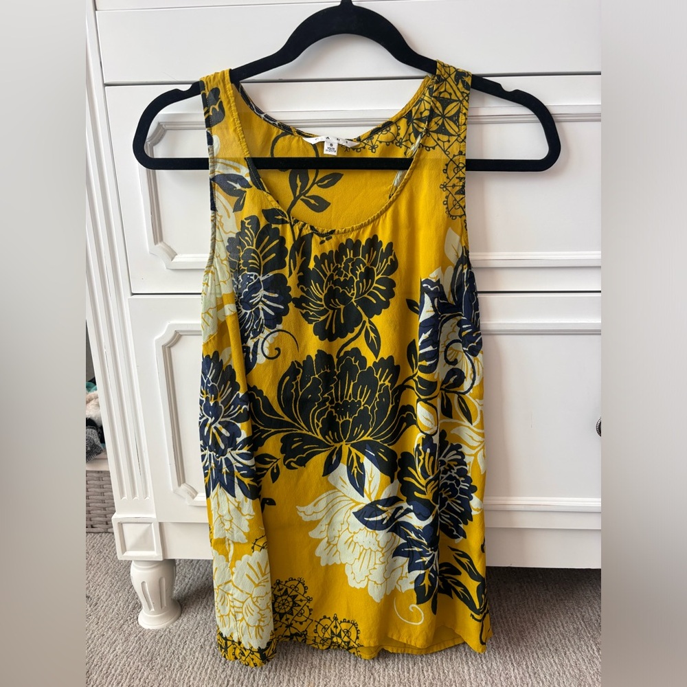 Floral Yellow and Navy Sleeveless Top
